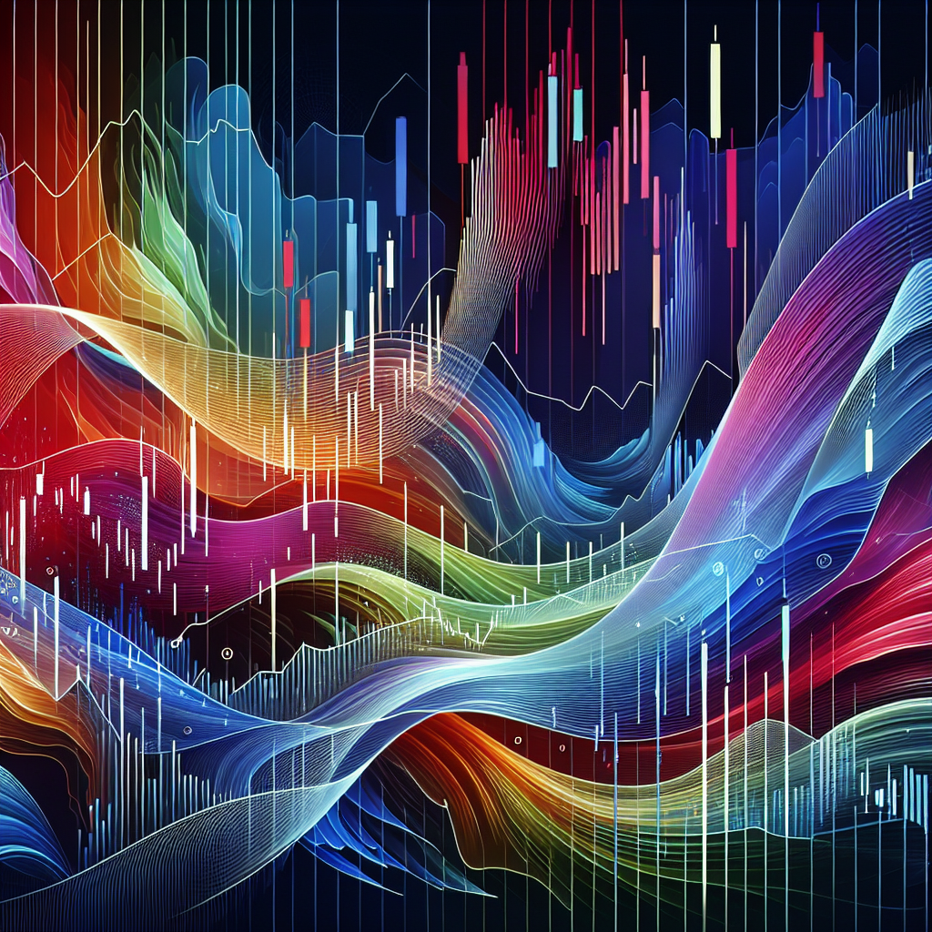 An abstract illustration depicting flowing trading patterns, featuring intertwining timeframes represented by waves and graphs, symbolizing successful swing trading strategies.