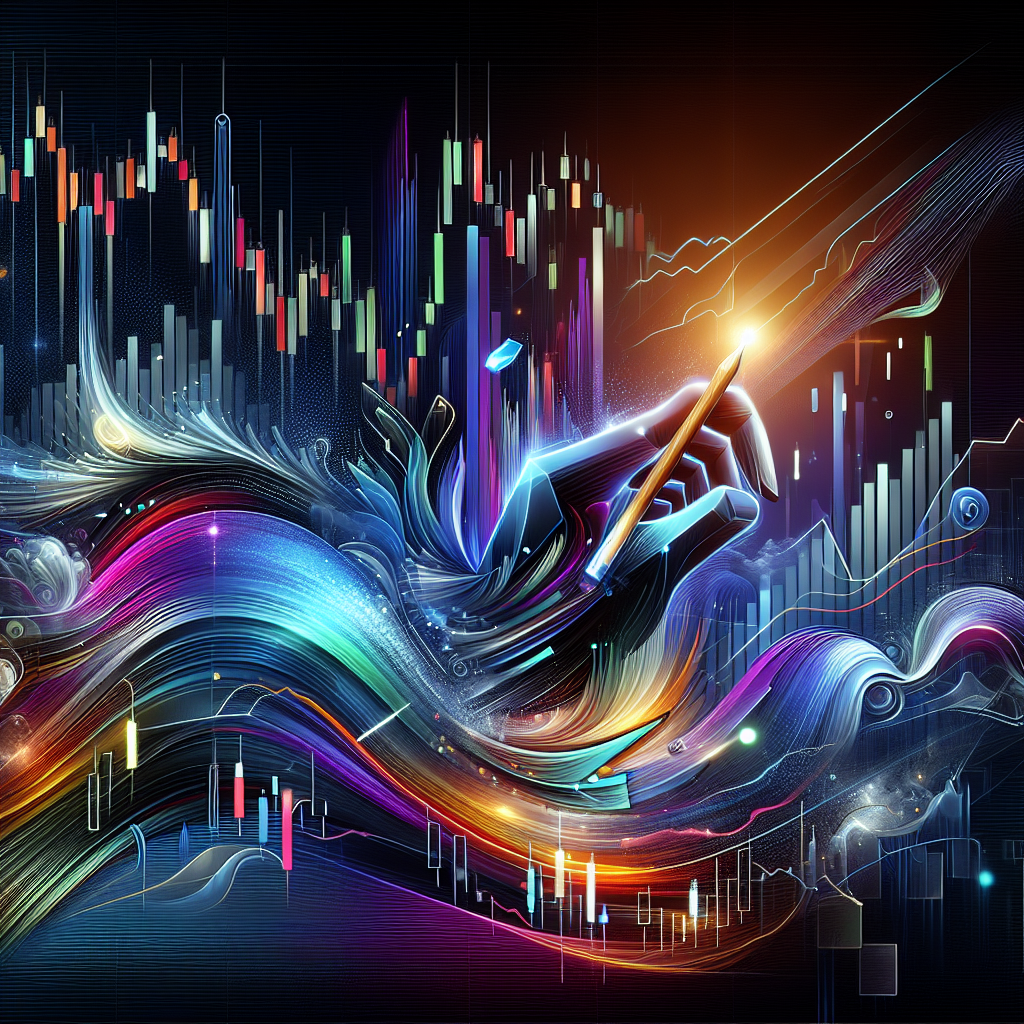 An abstract illustration depicting a flowing trading-pattern design, symbolizing the development of a winning swing trading strategy. The image features dynamic lines and vibrant colors that represent market trends, candlestick patterns, and upward/downward movements, creating a visually engaging and informative backdrop for a blog post.