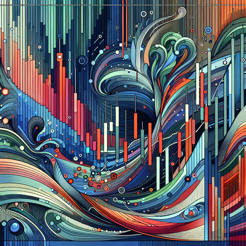 An abstract illustration depicting flowing trading patterns, with vibrant lines representing stock price movements, candlestick charts intertwined with nature motifs, like waves and leaves, symbolizing the rhythm of the market, all set against a modern financial backdrop.