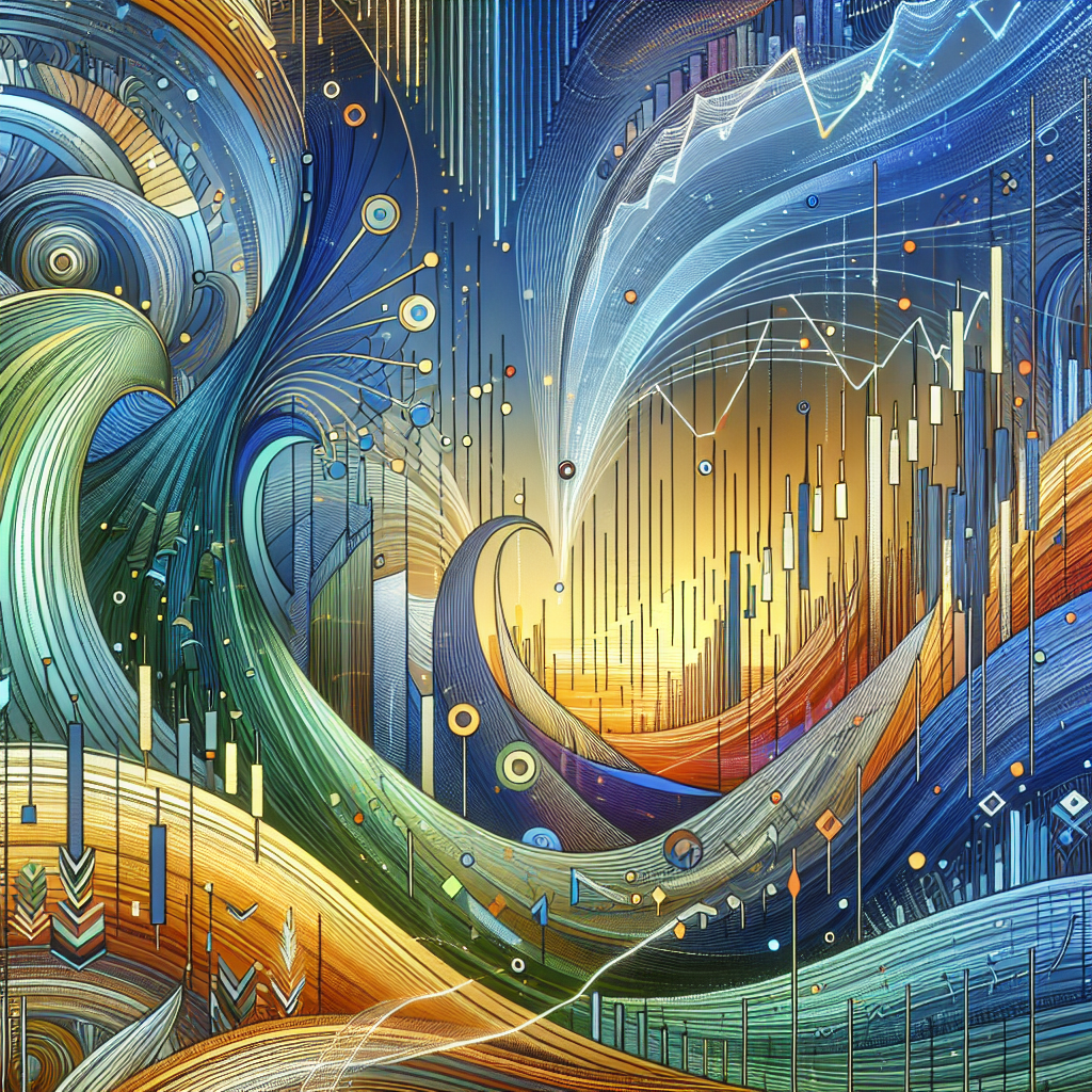 An abstract illustration depicting various trading patterns and timeframes in a colorful, flowing style, symbolizing the concept of swing trading and its timelines.