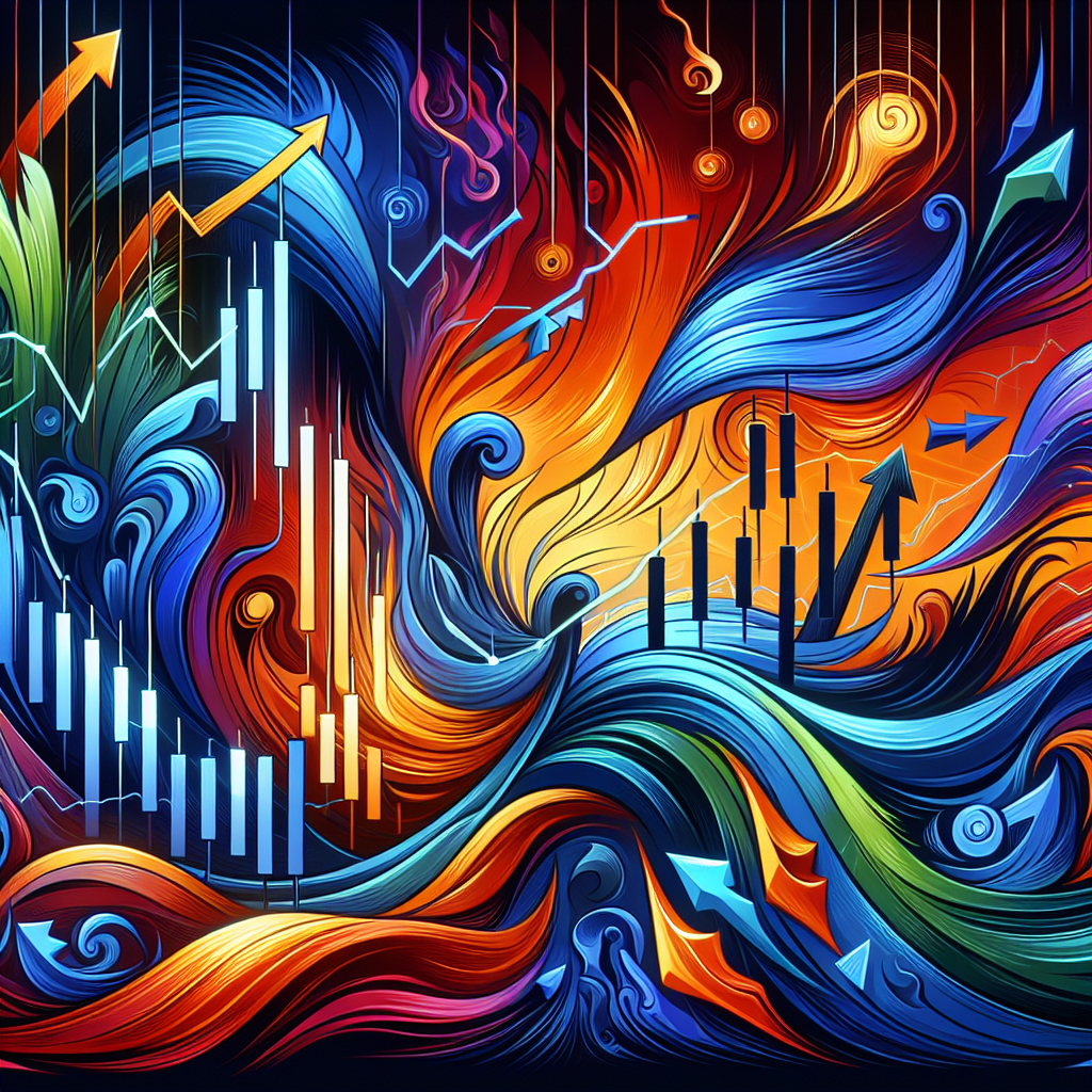 An abstract illustration depicting swirling trading patterns and vibrant market fluctuations, symbolizing volatility strategies for swing traders.